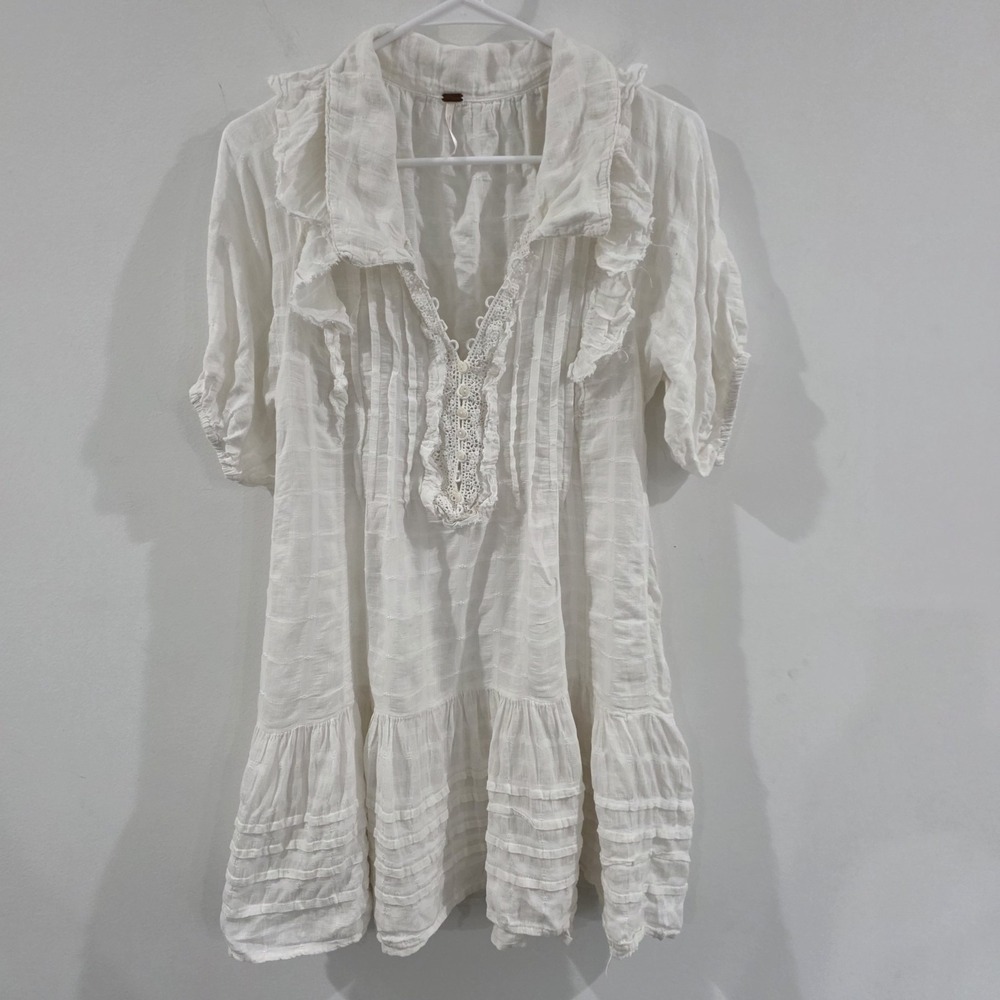 Free People Elora Mini Dress‎ Size Xs White Peasant Ren Faire Victorian Ruffle